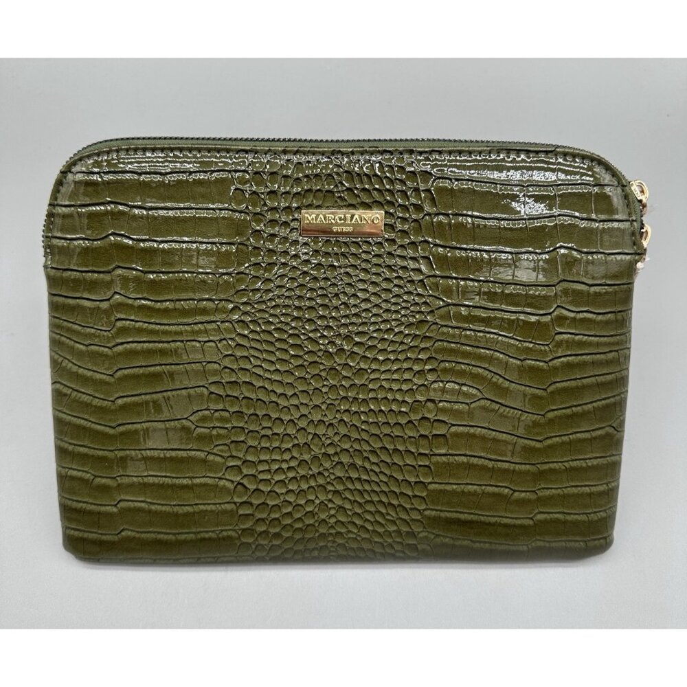 Guess Marciano Green Faux Snakeskin Zipper Clutch Purse Bag | Fast Shipping